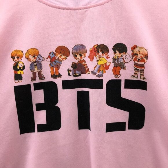 BTS K-Pop Sweatshirt Size Medium M Pink Graphic Lightweight Pullover Crewneck - Picture 5 of 9